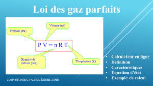 Calcul de la loi des gaz parfaits P.V = n.R.T en ligne