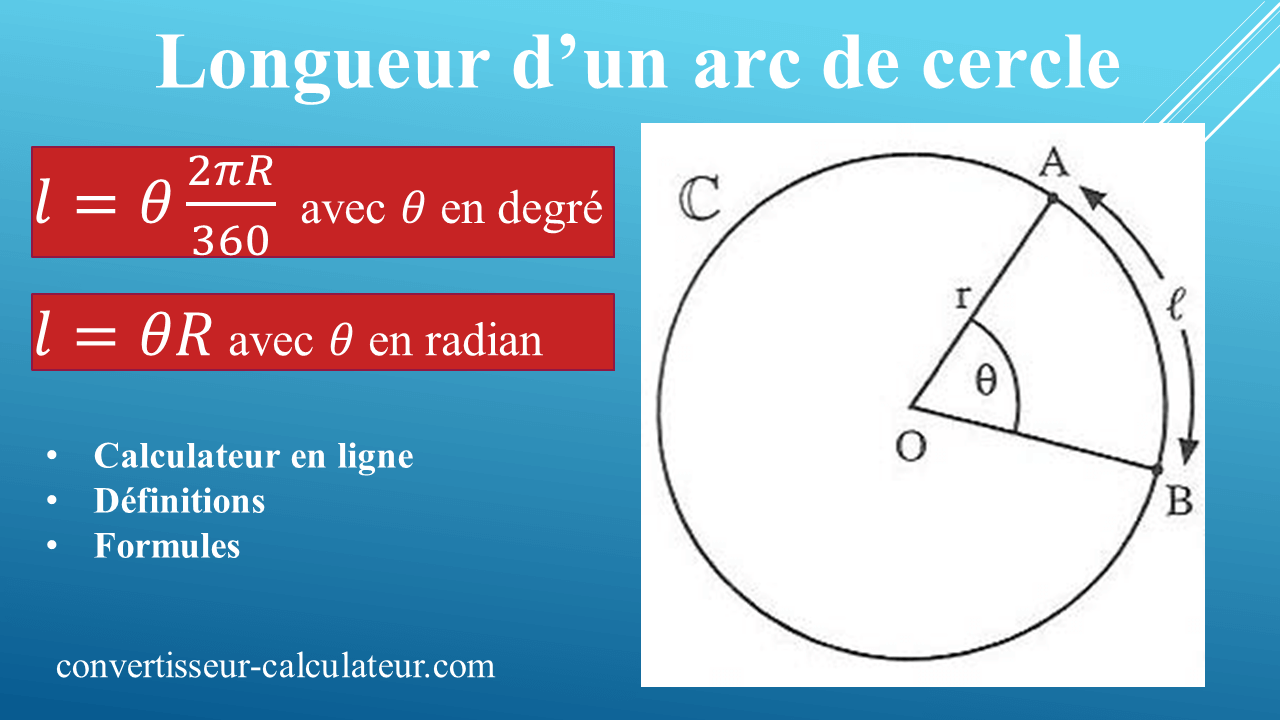 Perimetre Cercle Formule Calcul de longueur d'un arc de cercle en ligne - 1