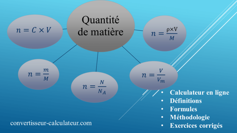 La quantité de matière : Calcul en ligne, définition, formules, Méthodologie et exercices corrigés