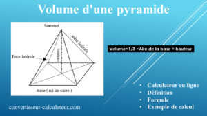 Volume d'une pyramide : Calculateur en ligne, définitions, formule et exemples de calcul