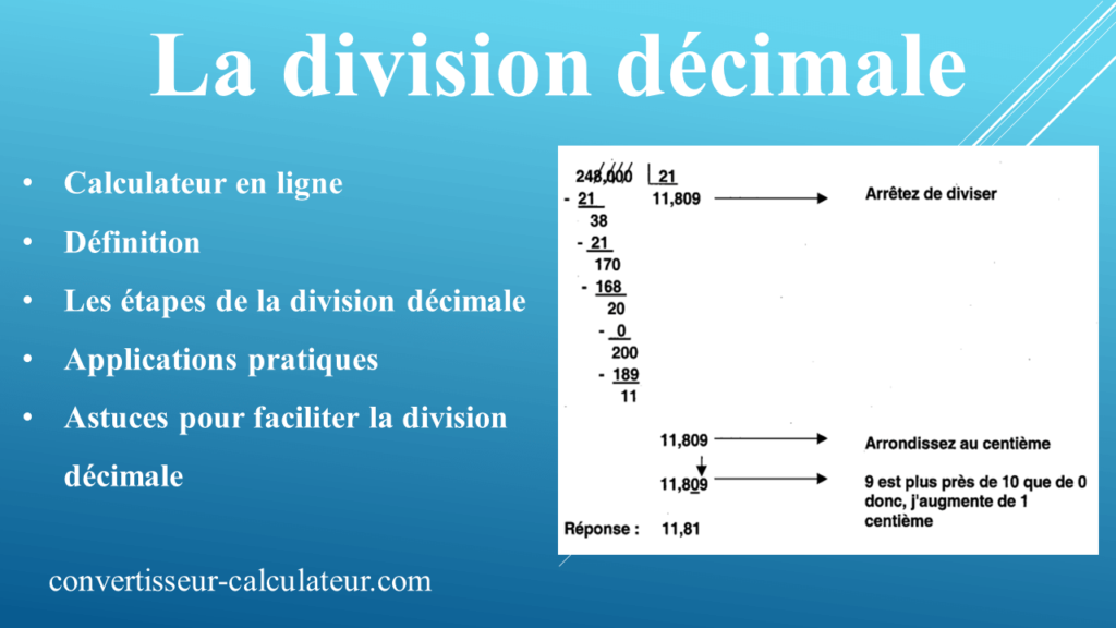 La division décimale : Calculateur et exercices corrigés