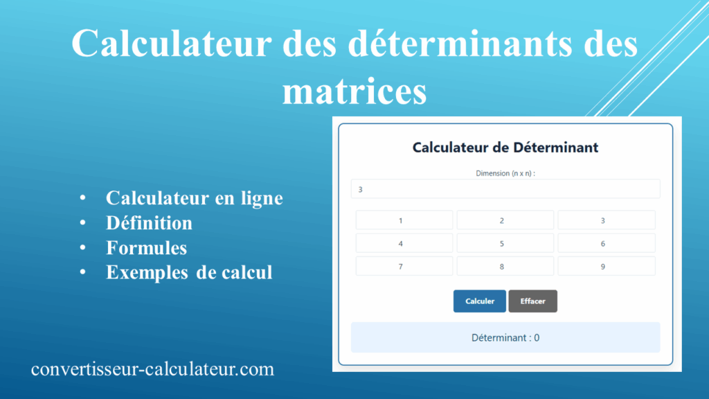 Calcul Déterminant d'une Matrice 2x2 3x3 4x4 NxN